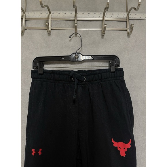 Under Armour Project Rock Sweatpants Men M Black Jogger Logo Terry Nylon Patches - Picture 1 of 8